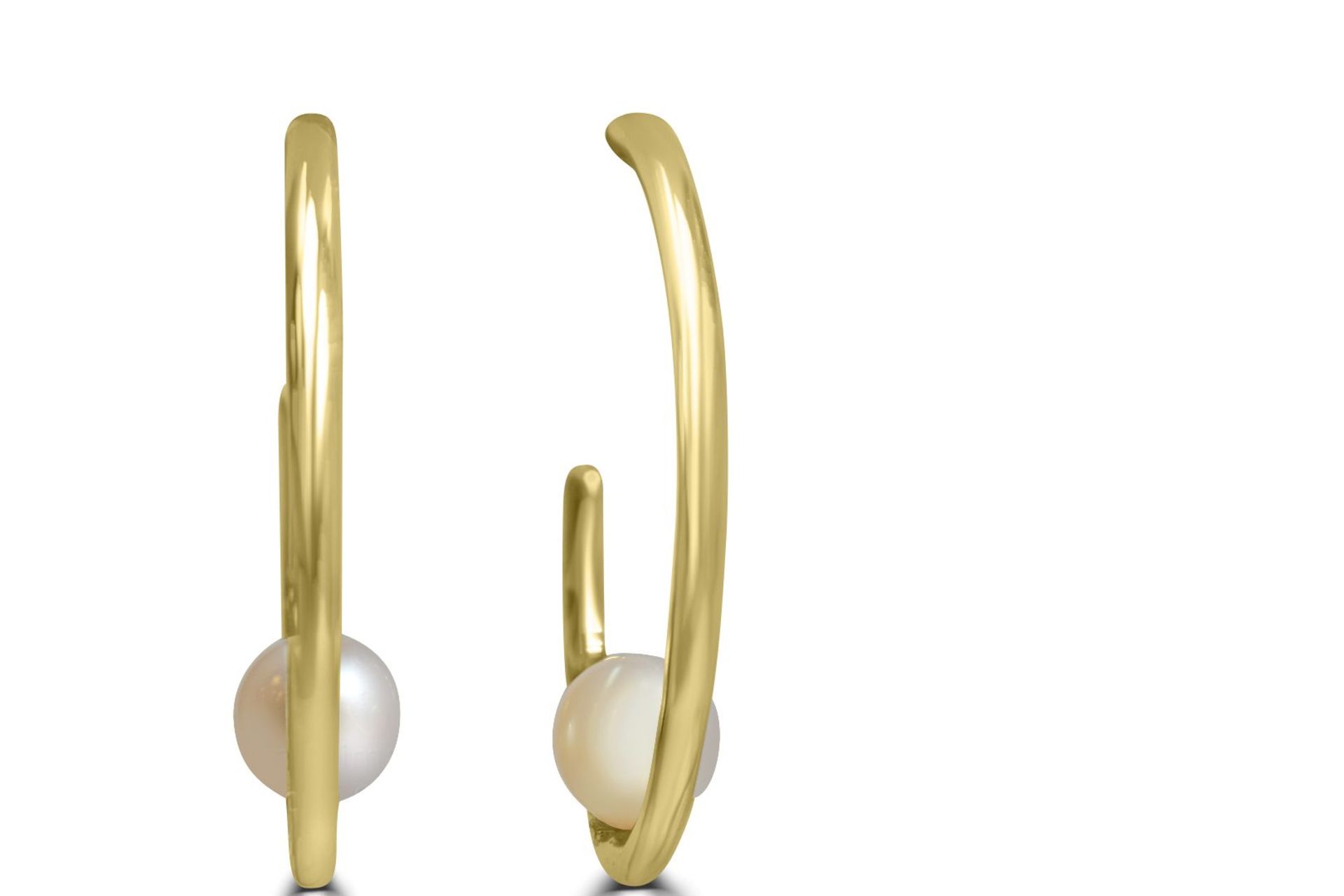 Very Large Yellow gold hoop earrings with freshwater pearl RRP £740 (G-MP015Y)