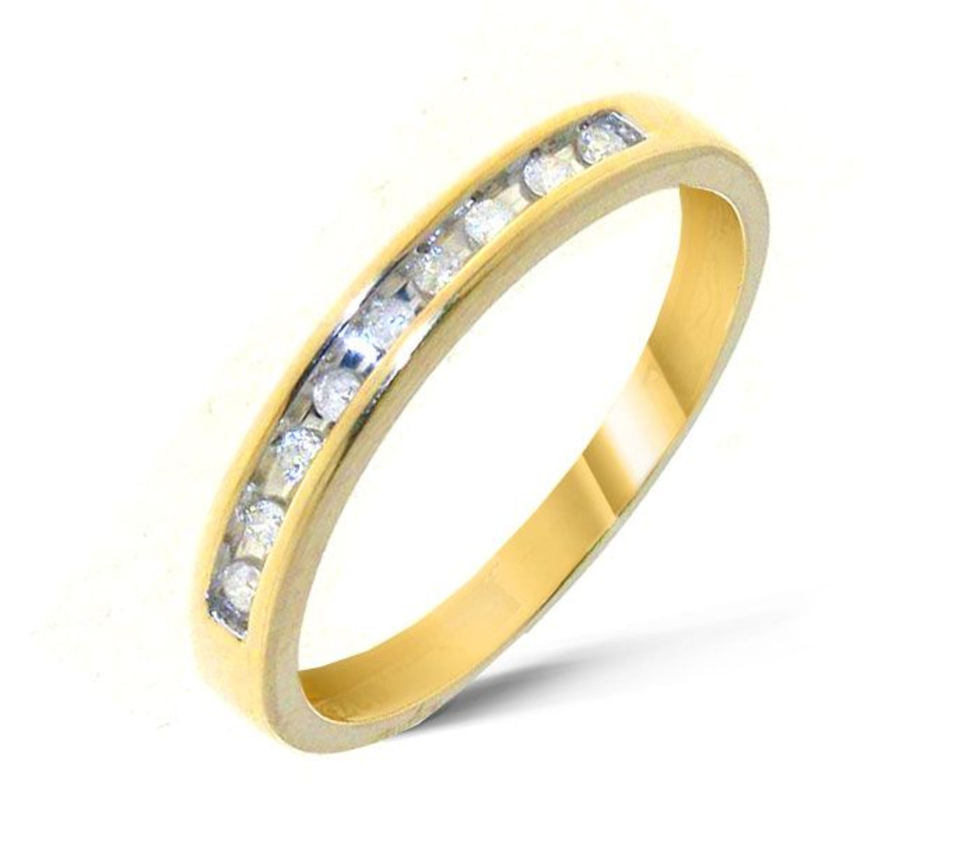 Yellow Gold Channel Set Eternity ring with 1/10cttw diamonds Size I RRP £390 (URFX07879Y)