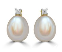 Pearl and Diamond Earrings in Yellow Gold RRP £424 (gw1-e)