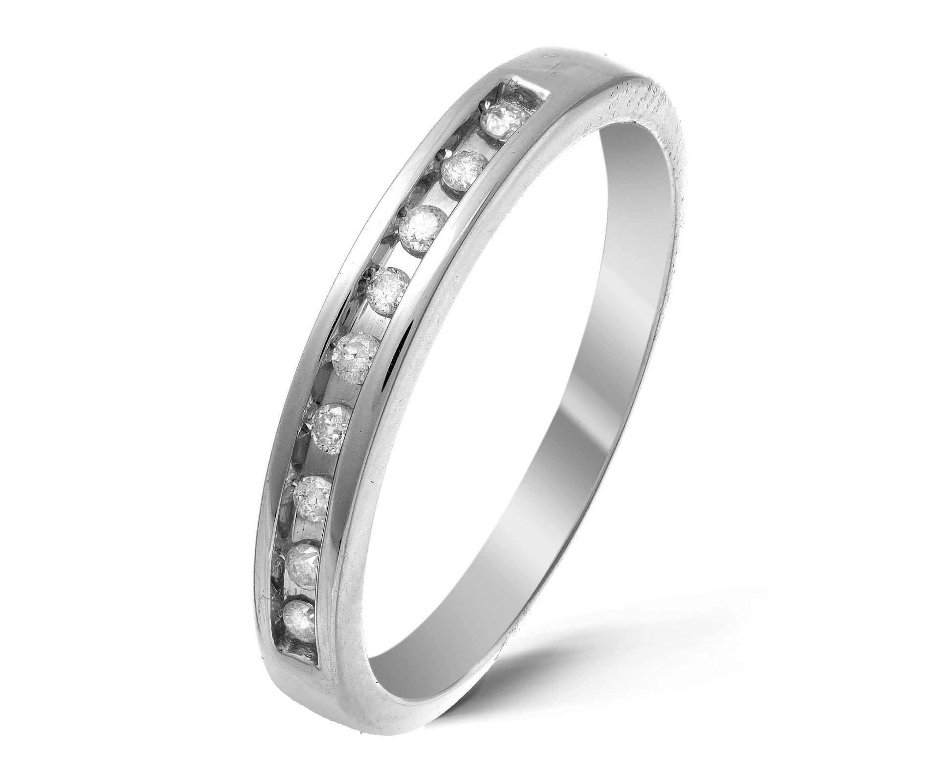 White Gold Channel Set Eternity ring with 1/10cttw diamonds Size P RRP £439 (URFX0787W)