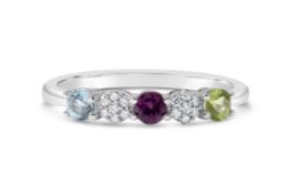 Multicoloured gem stone with diamod eternityWhite Gold ring Size O RRP £680 (SR300987M)