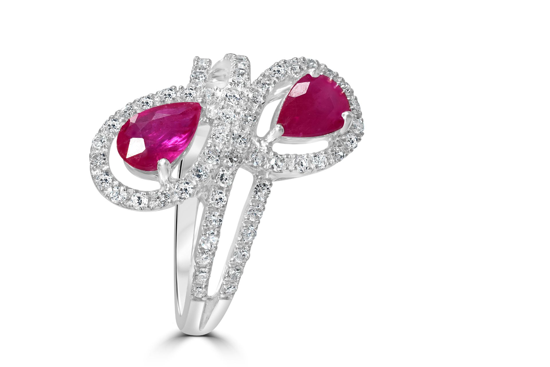 Two stone Ruby and Diamond White Gold ring SizeL RRP £2695 (GD90261R)