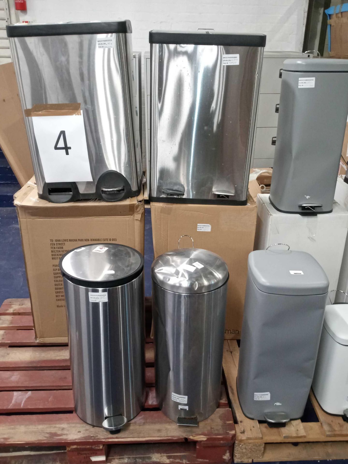 Pallet To Contain 11 Assorted John Lewis Single And Twin Bins In Stainless Steel White And Grey ( - Image 3 of 3