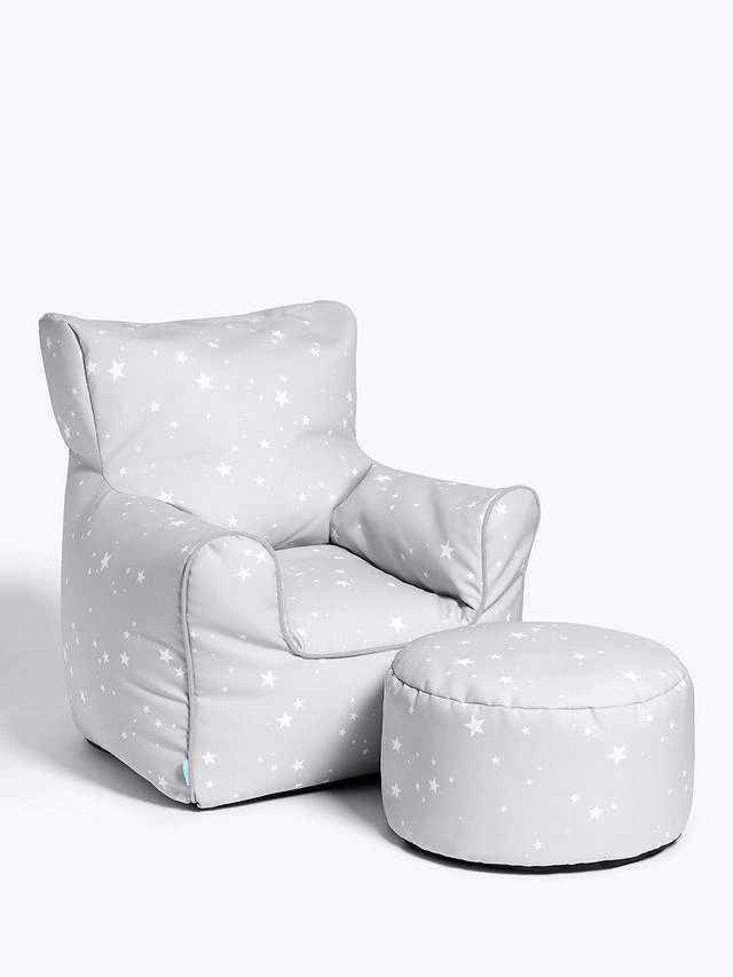 RRP £70 Star Print Soft Grey Children'S Bean Bag Chair With Footstool