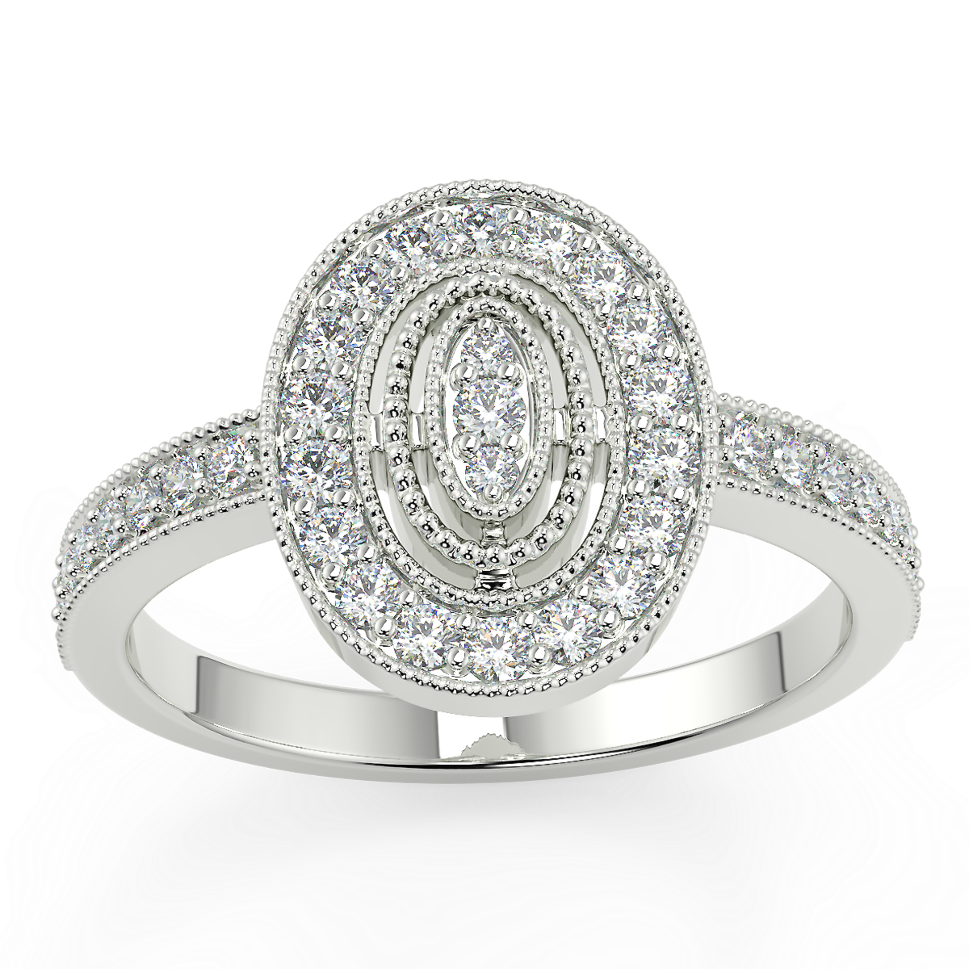 RRP £725 9CT WHITE GOLD DIAMOND RING WITH OVAL CLUSTER Size P (URDUJ459)