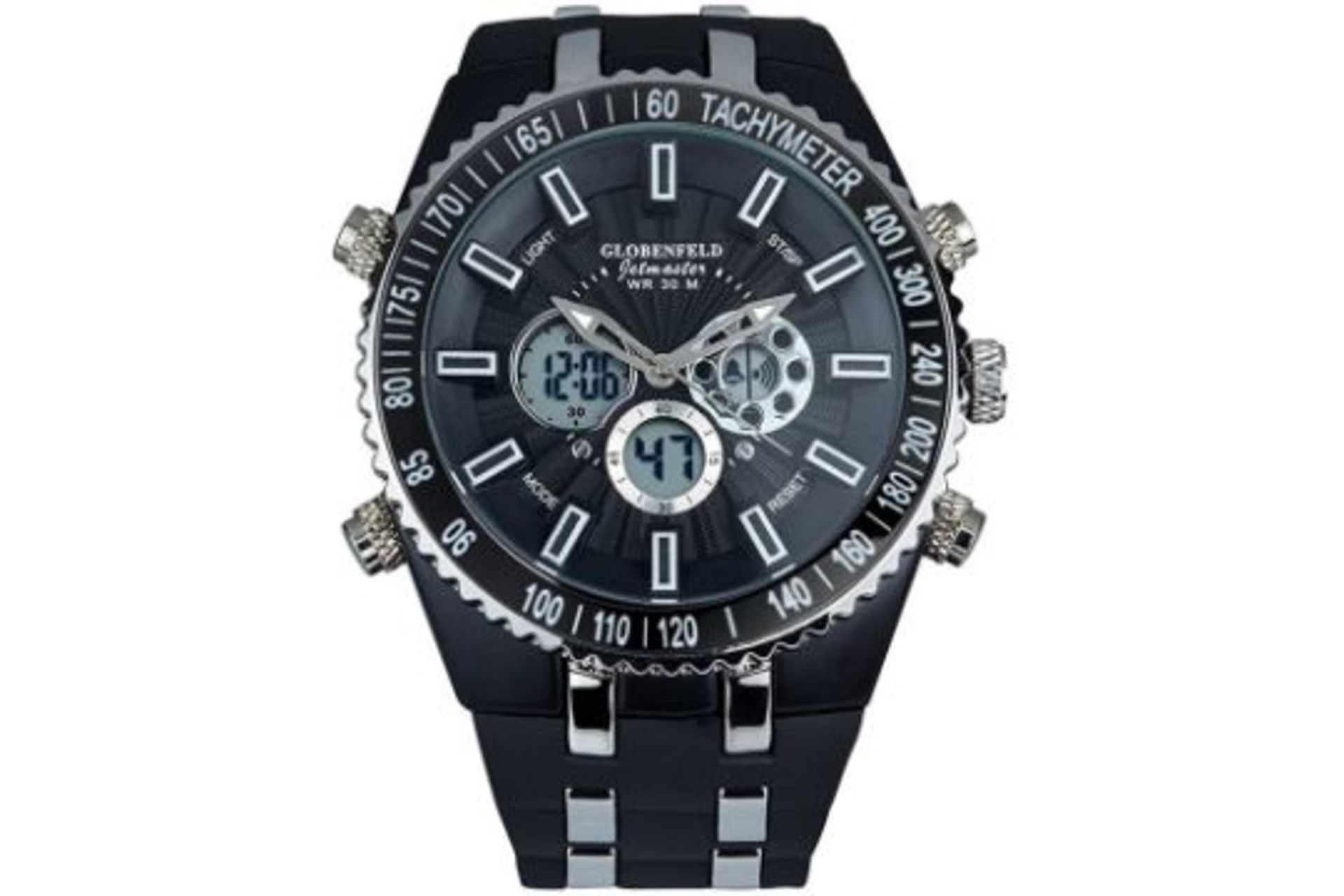 RRP £200 Globenfeld All Sports Activities Jetmaster Watch With Hard Wearing Rubber Bracelet. Jet - Image 2 of 2