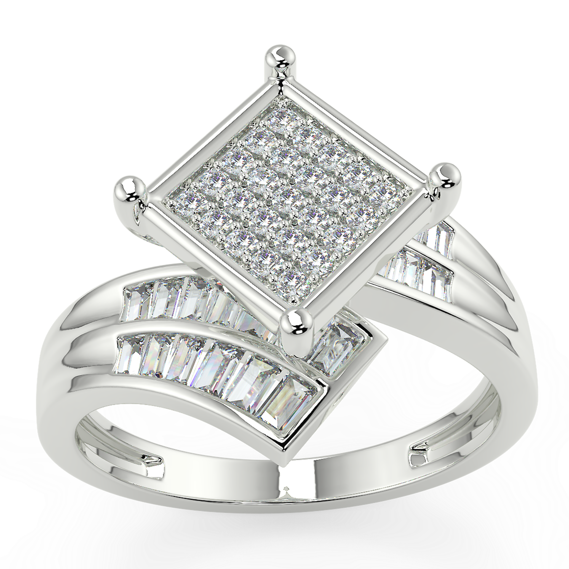 RRP £1000 9CT WHITE GOLD CINDERALLA DIAMOND RING WITH PRINCESS CUT SHAPE CENTRE Size L (UR0045) - Image 2 of 4