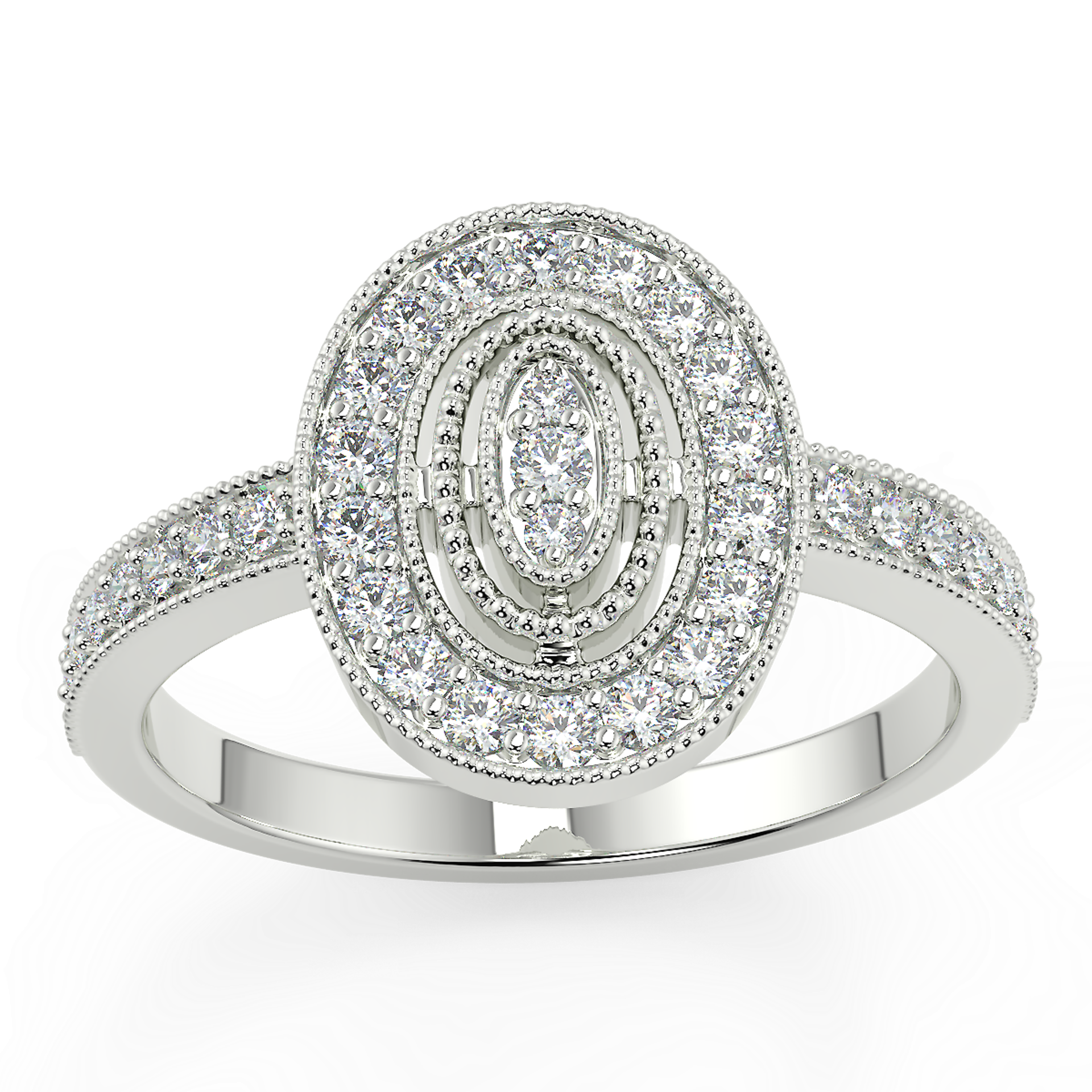 RRP £725 9CT WHITE GOLD DIAMOND RING WITH OVAL CLUSTER Size L (URDUJ459)