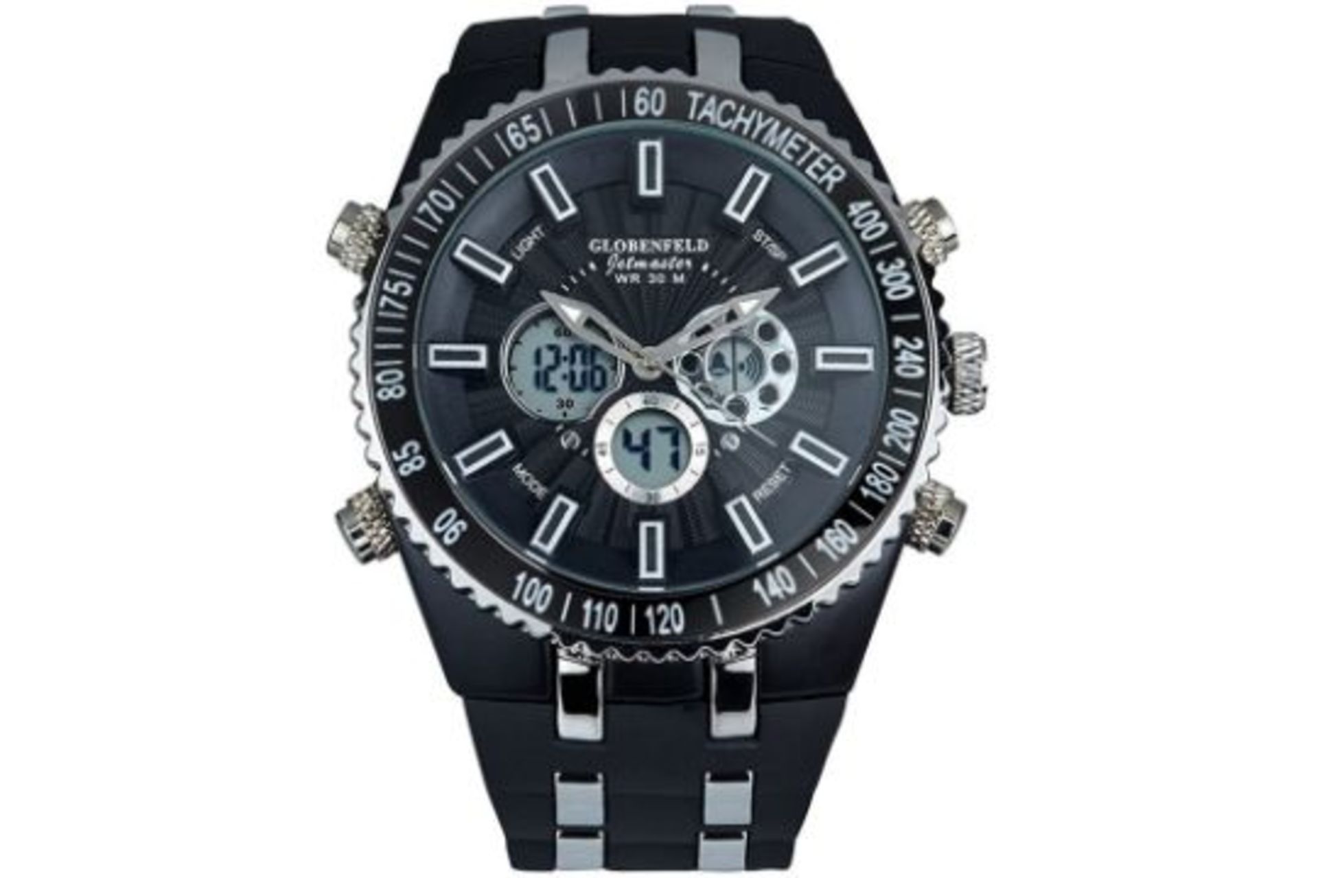 RRP £200 Globenfeld All Sports Activities Jetmaster Watch With Hard Wearing Rubber Bracelet. Jet