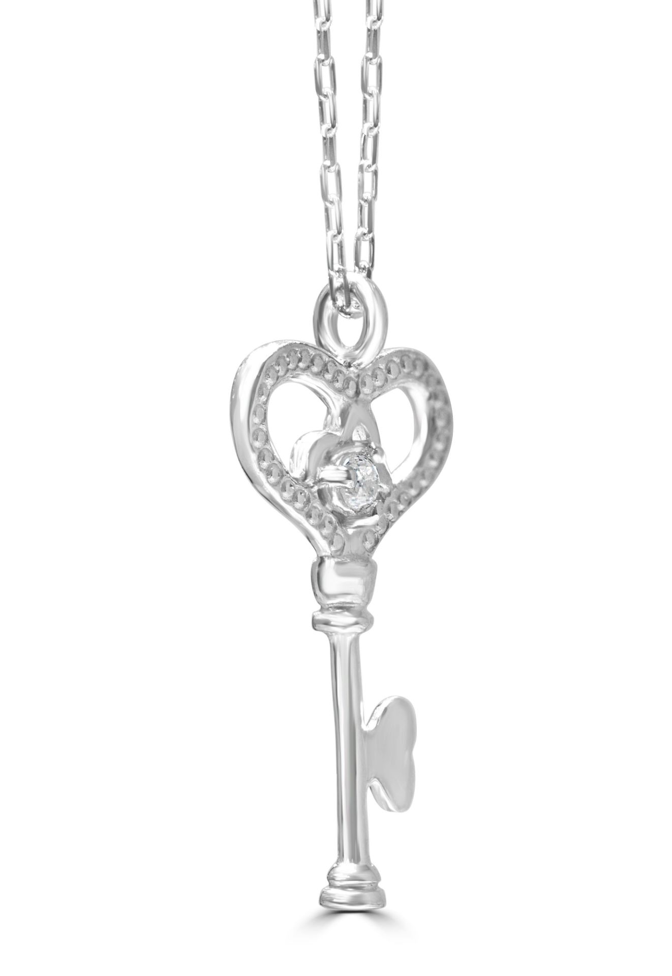 RRP £250 Diamond Pendant Key in 9ct White Gold with 16inch chain (sa-1368740) - Image 3 of 3