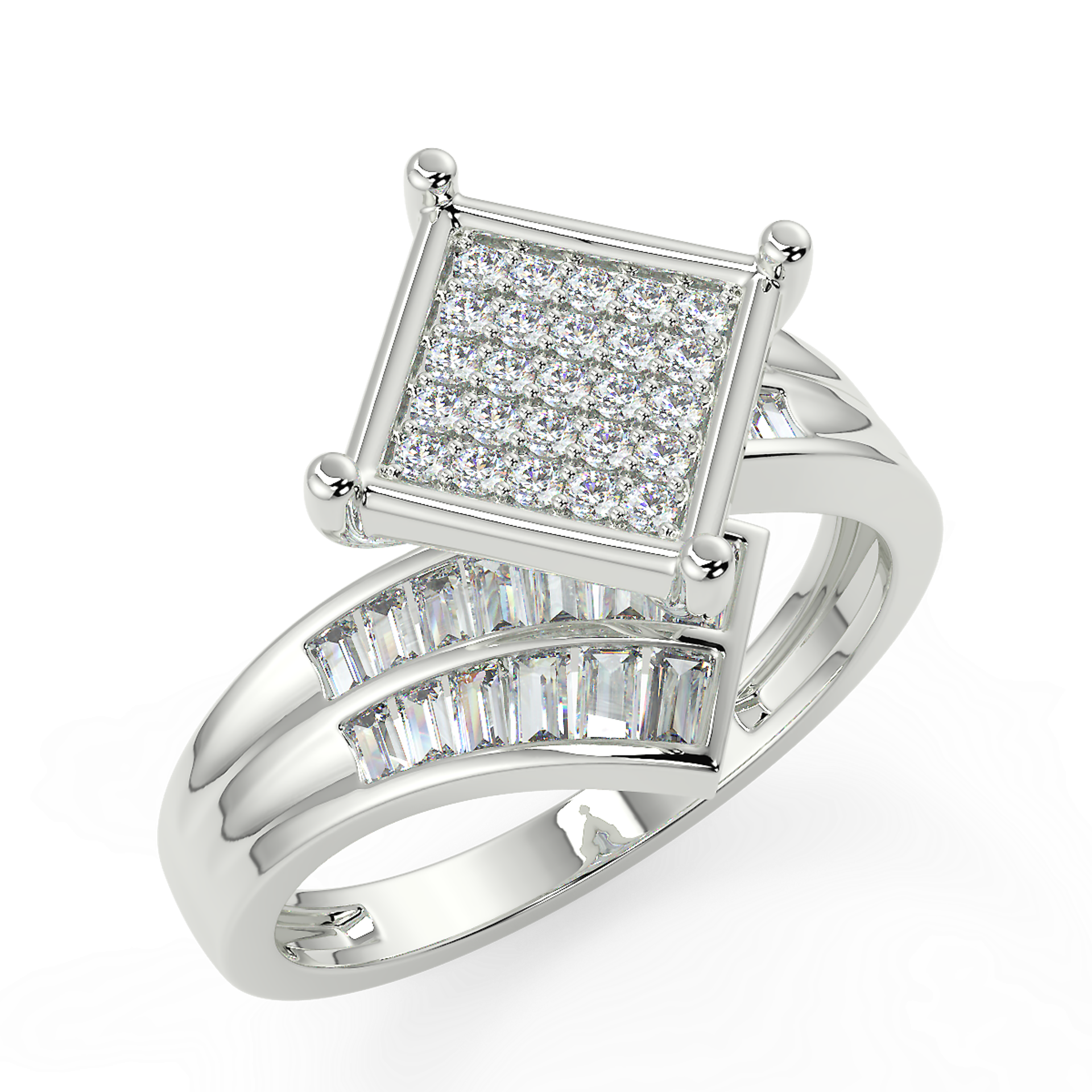 RRP £1000 9CT WHITE GOLD CINDERALLA DIAMOND RING WITH PRINCESS CUT SHAPE CENTRE Size L (UR0045)