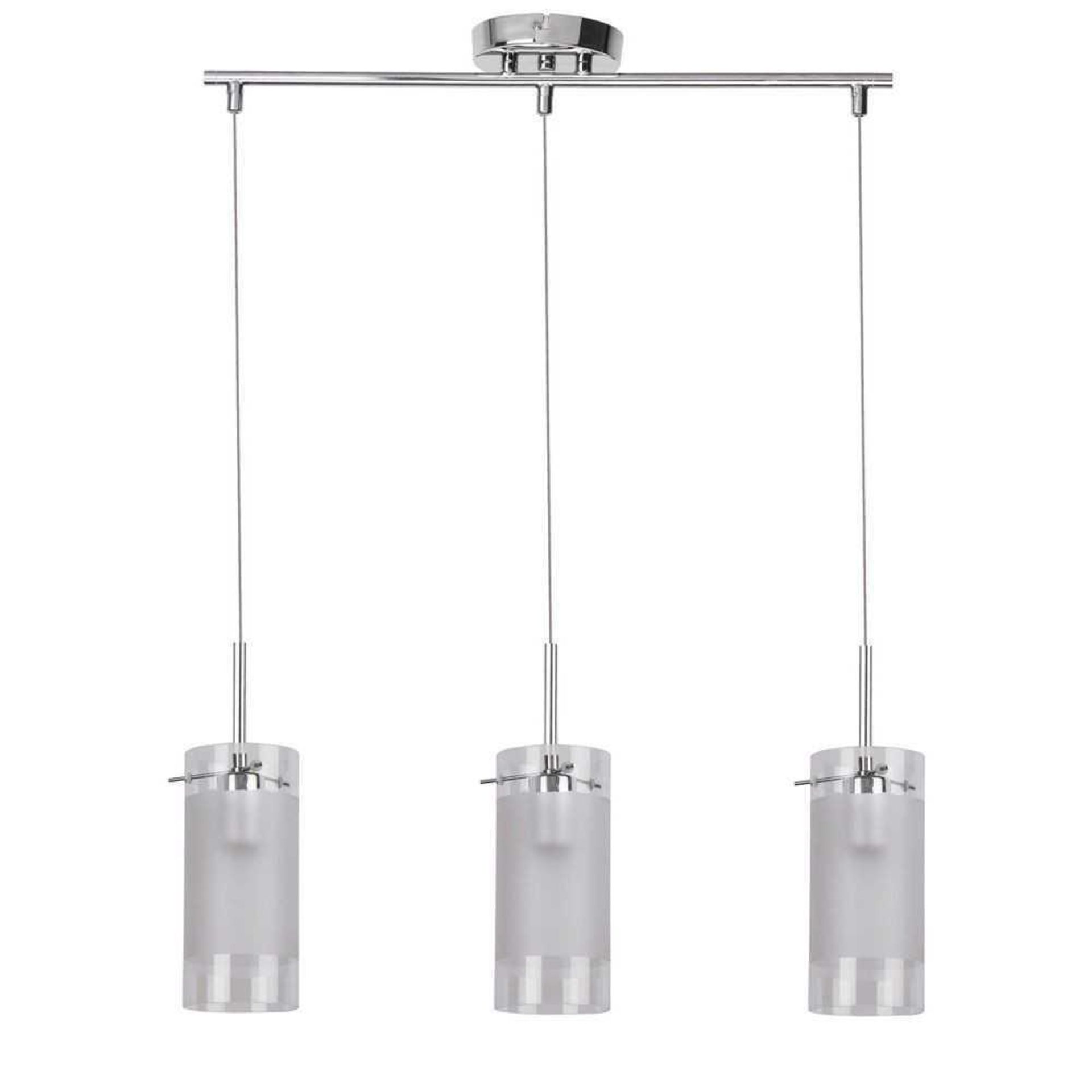 Rrp £100 Boxed Upland 3-Light Kitchen Island Pendant Light In Silver With Glass Shade