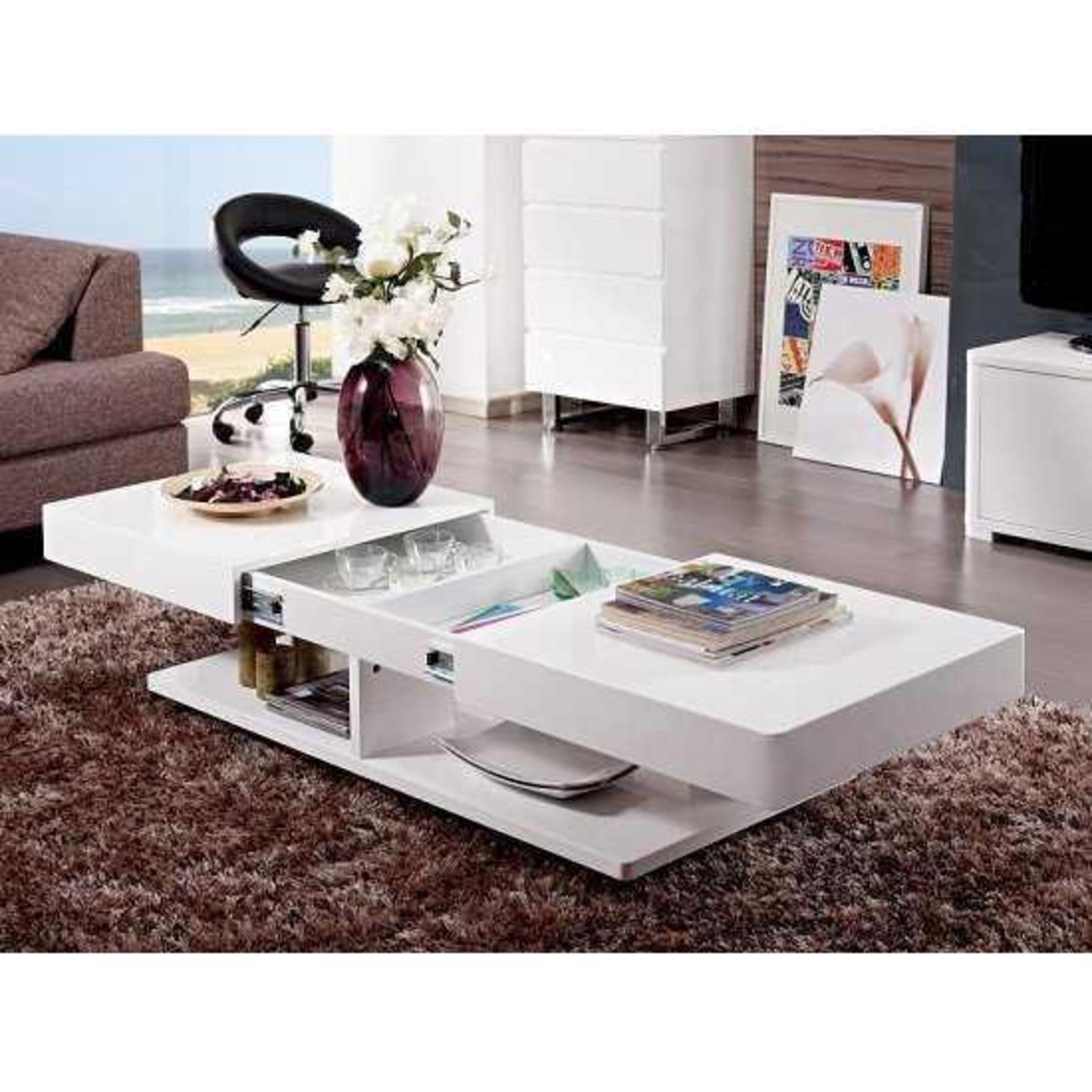 Boxed Verona 120-198X36X60Cm White High Gloss Storage Coffee Table RRP £385(Appraisals Available - Image 2 of 3