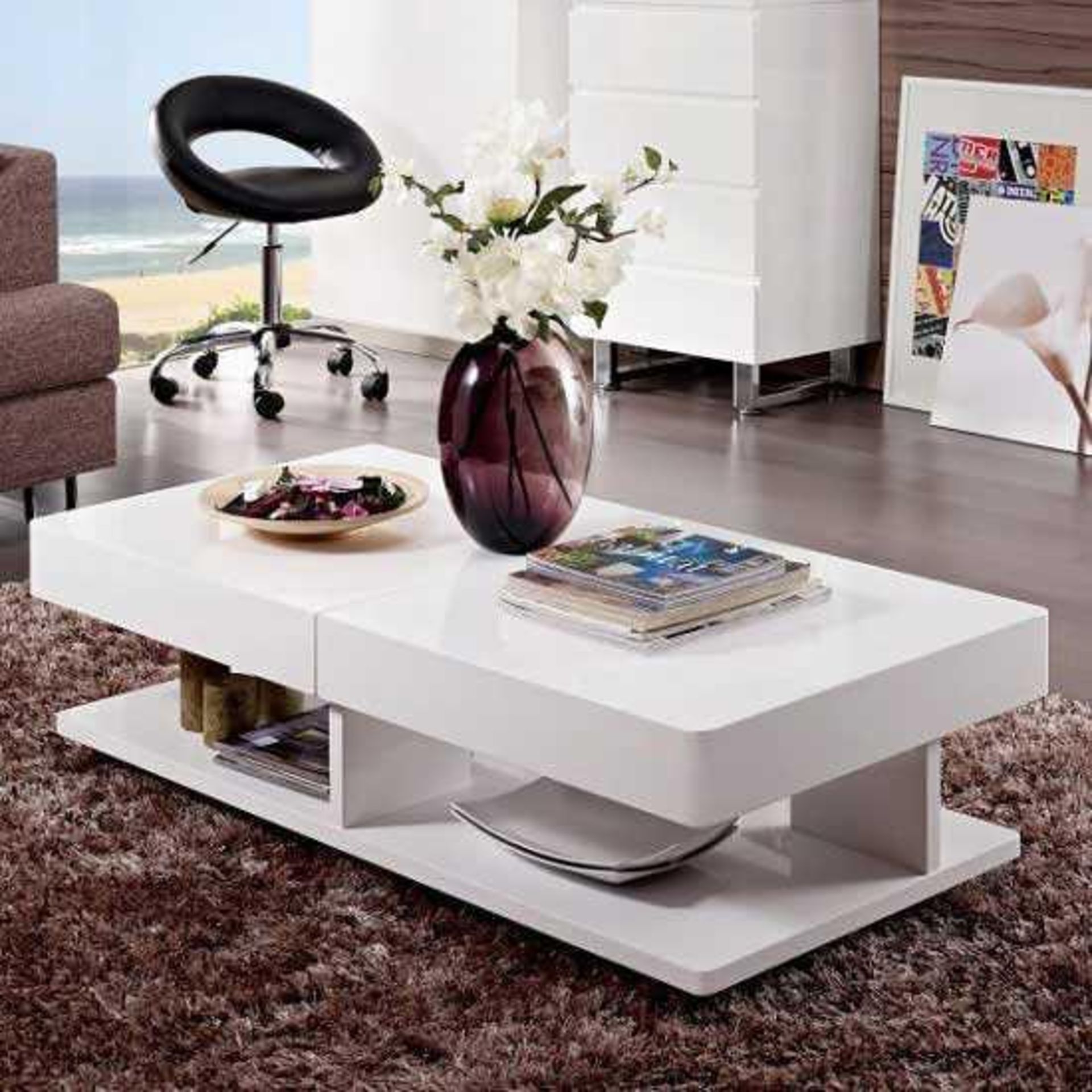 Boxed Verona 120-198X36X60Cm White High Gloss Storage Coffee Table RRP £385(Appraisals Available