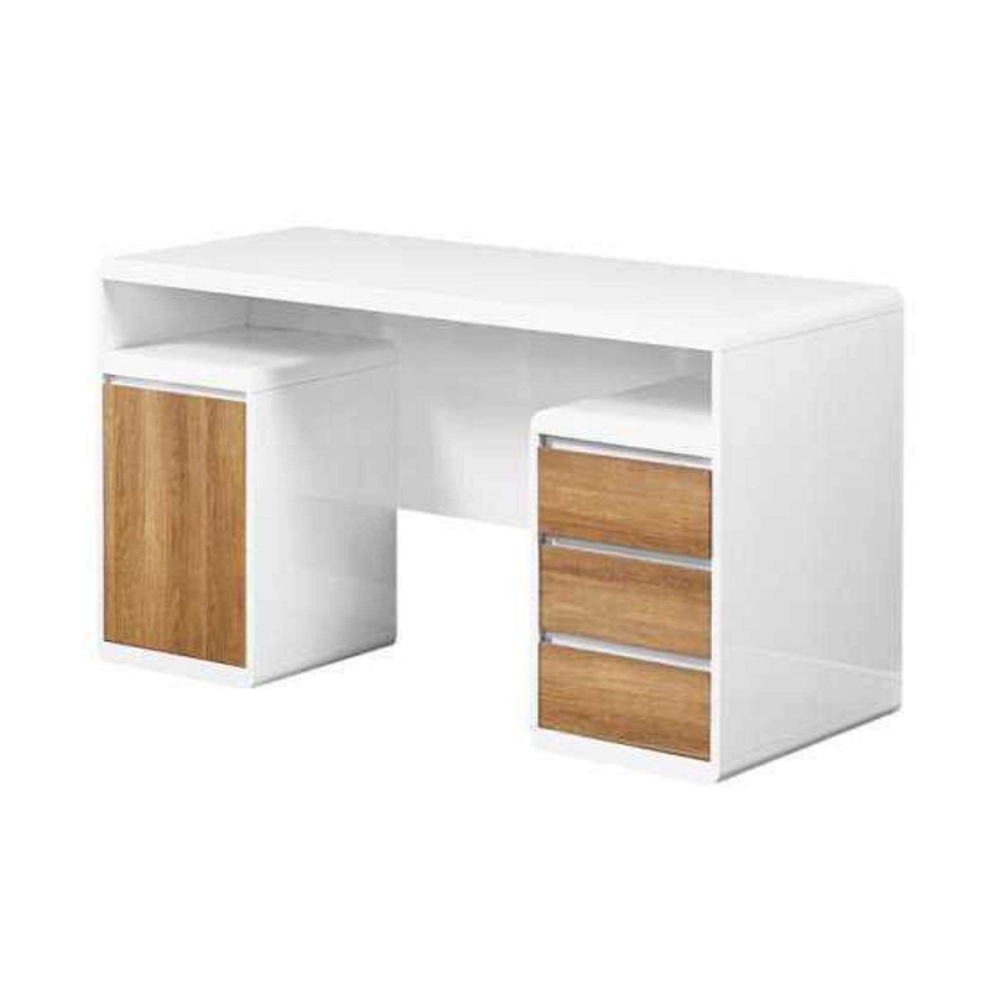 Boxed Danielle Computer Desk In White Gloss With Dark Oak Drawers RRP £370(Appraisals Available On - Image 2 of 3