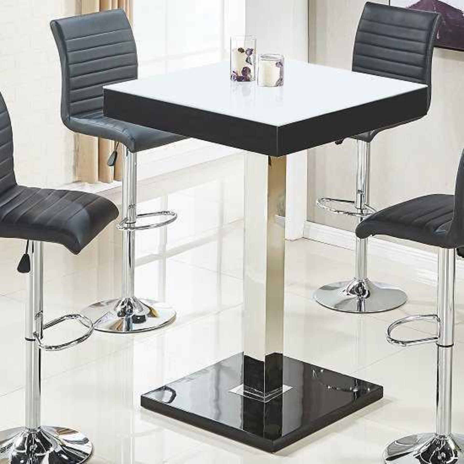 Boxed Topaz Square 80X80X110Cm Super White Glass With Black High Gloss Bar Table RRP £240(Appraisals