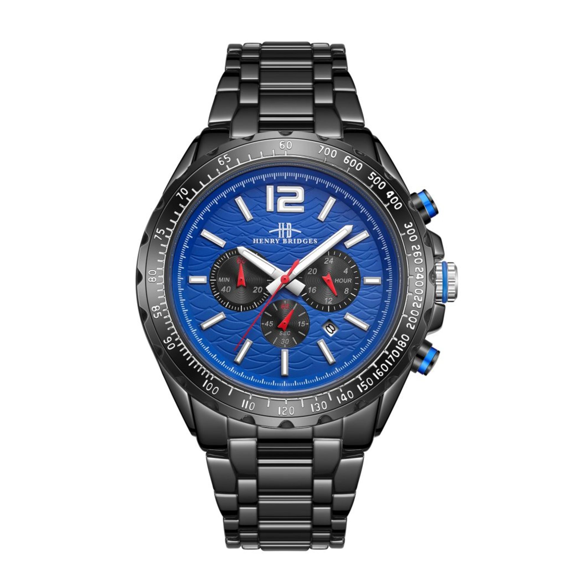 RRP £550 Henry Bridges Mens Millennium Blue Watch, 22mm Strap Width, Folding Clasp Fastening