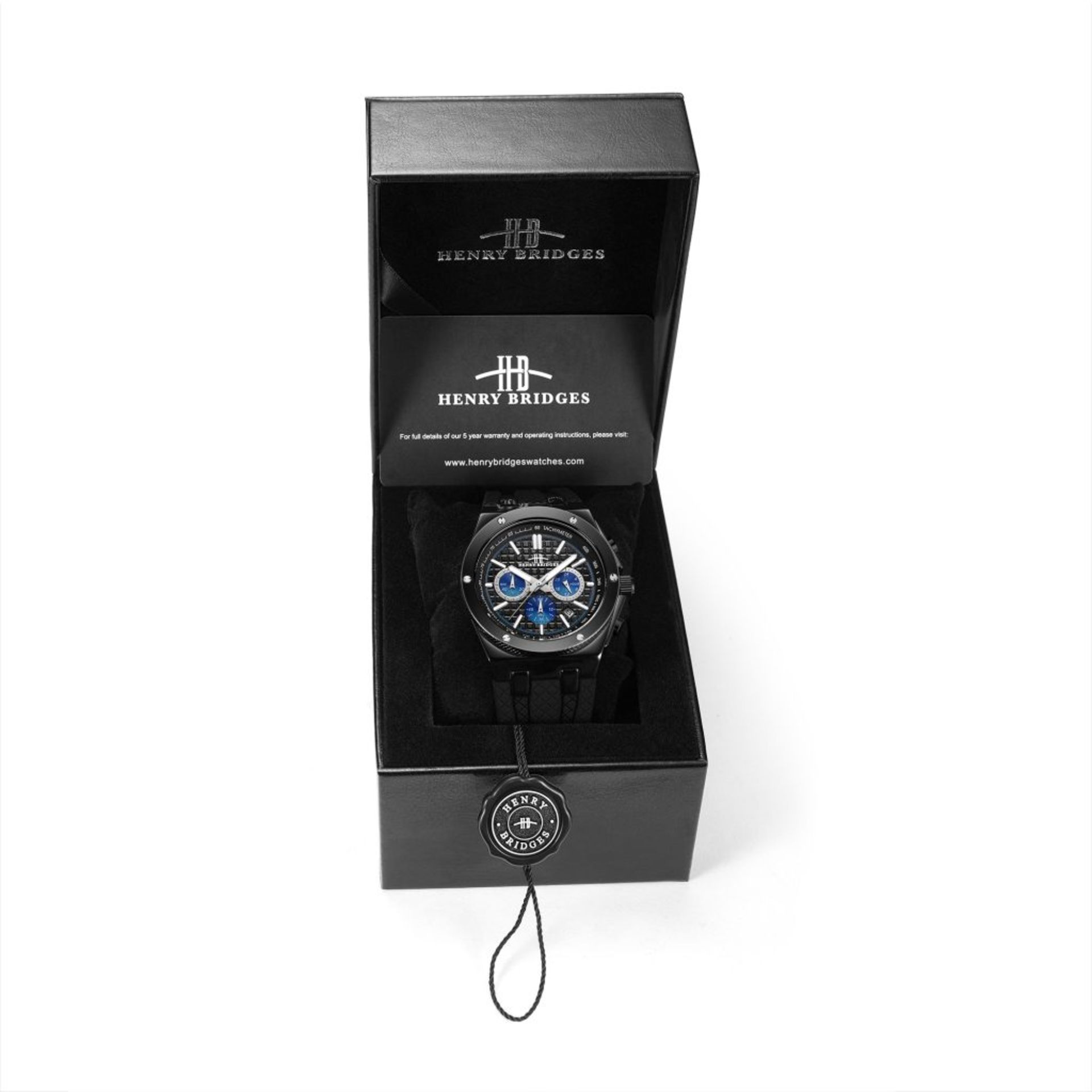 RRP £450 Henry Bridges Cavendish Blue 28mm Strap Width, Black Silicon Strap With Buckle Fastening - Image 3 of 3