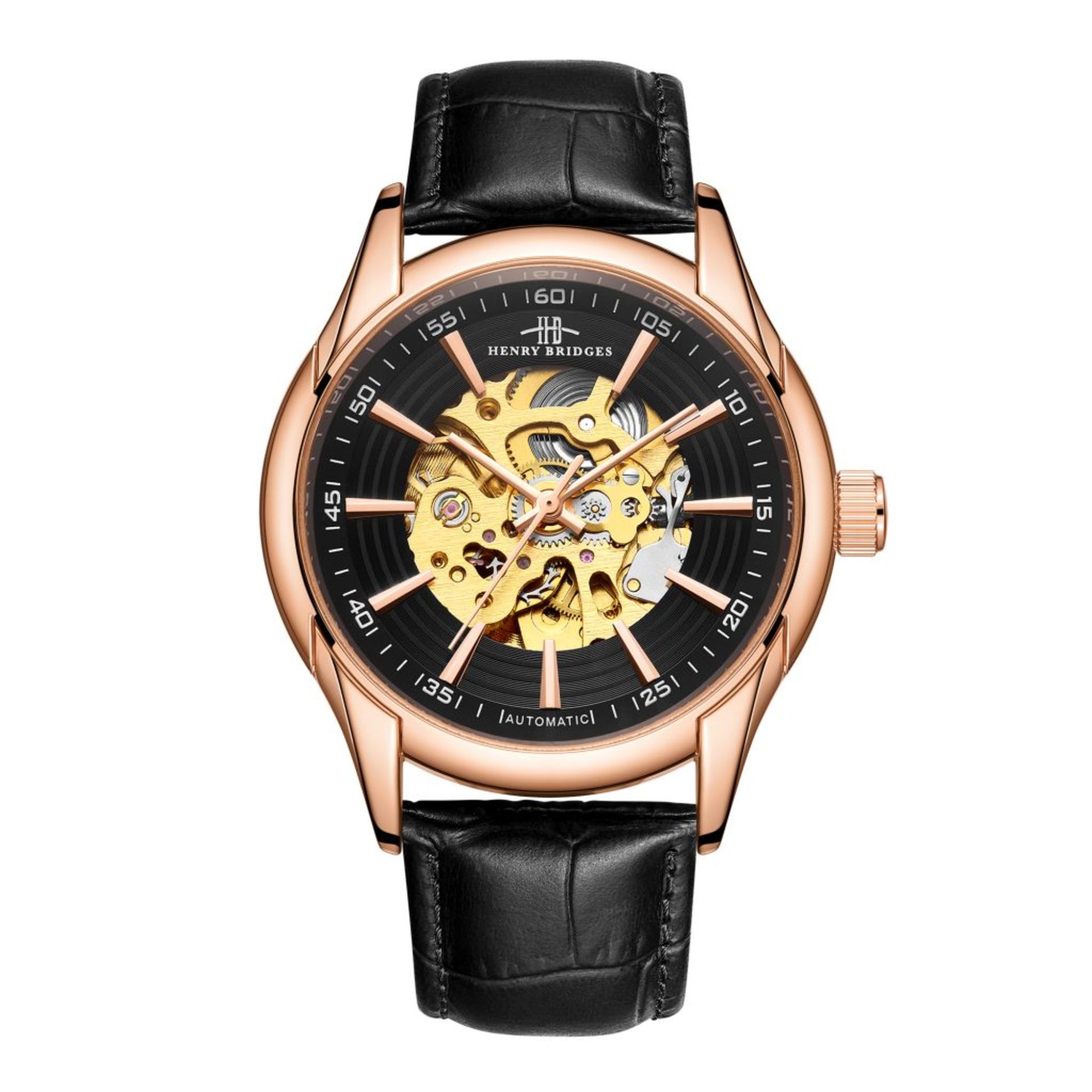 RRP £550 Henry Bridges Infinity Rose Watch, 22mm Strap Width, Black Leather Strap & Buckle