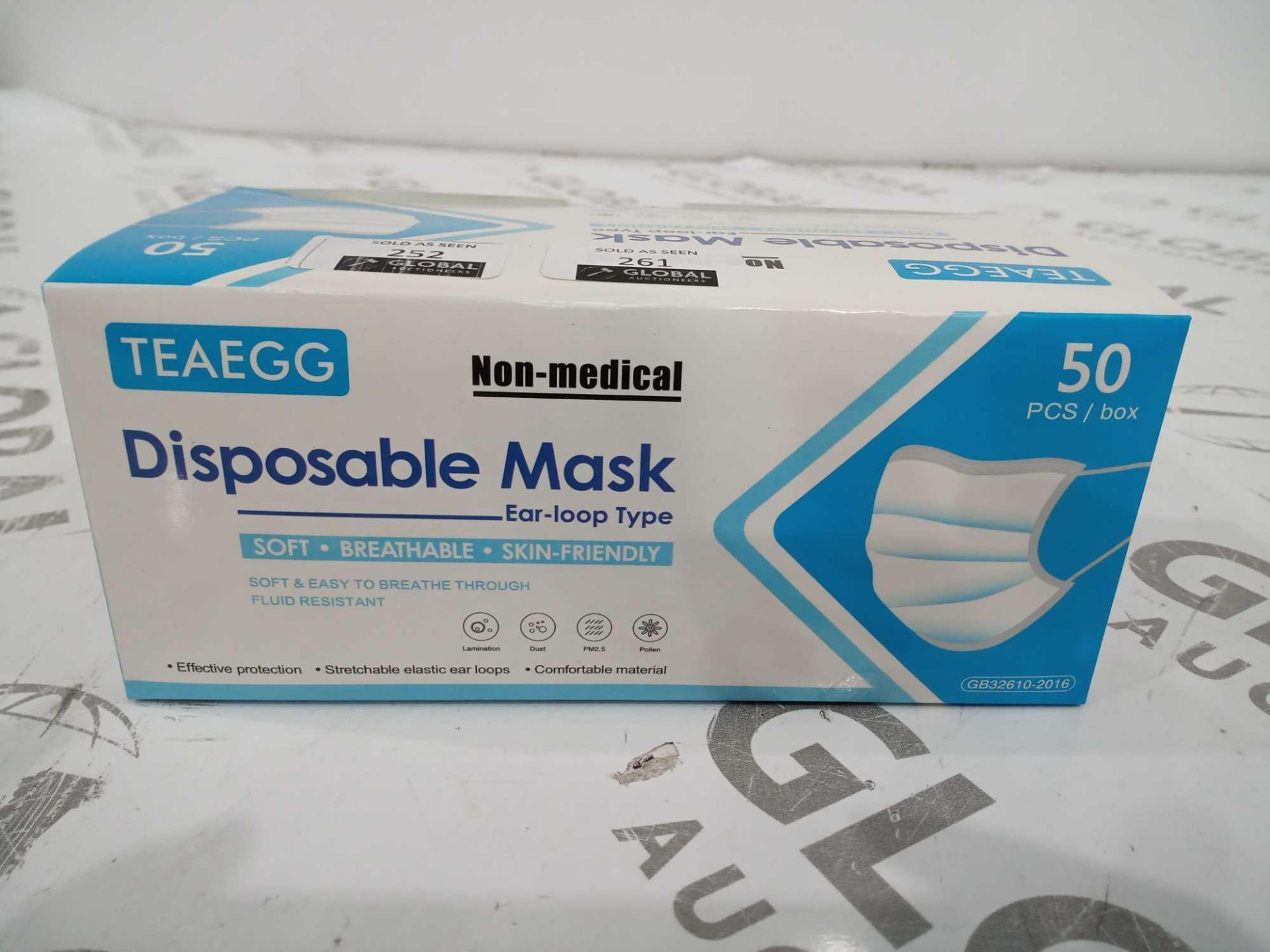 RRP £300. Boxed 3 Ply Teaegg Disposable Mask Ear-Loop Type.