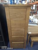 Rrp £180 Wooden Oak 5 Draw Tallboy