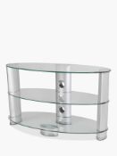 RRP £140 Boxed John Lewis Oval Television Stand For Up To 40 Inch Televisions Clear Glass Chrome Fin