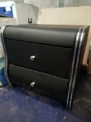 RRP £130.Boxed Veronica 2 Drawer Black Faux Leather Bedside Cabinet