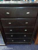 Rrp £260 Brown Leather 5 Draw Chest Of Drawers