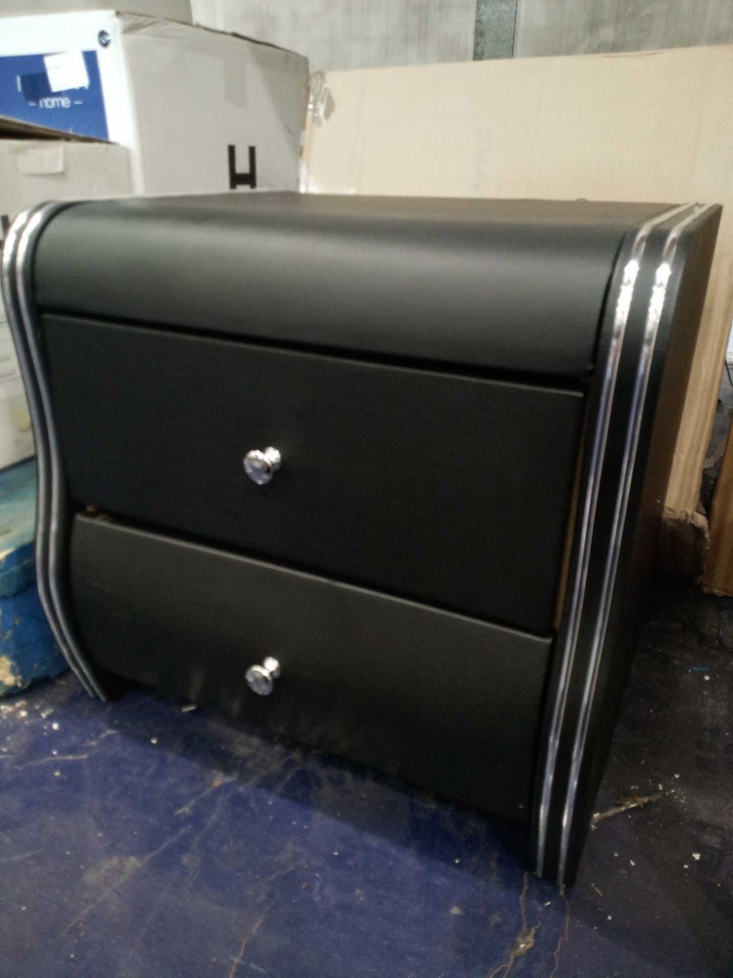 RRP £130.Boxed Veronica 2 Drawer Black Faux Leather Bedside Cabinet - Image 2 of 2