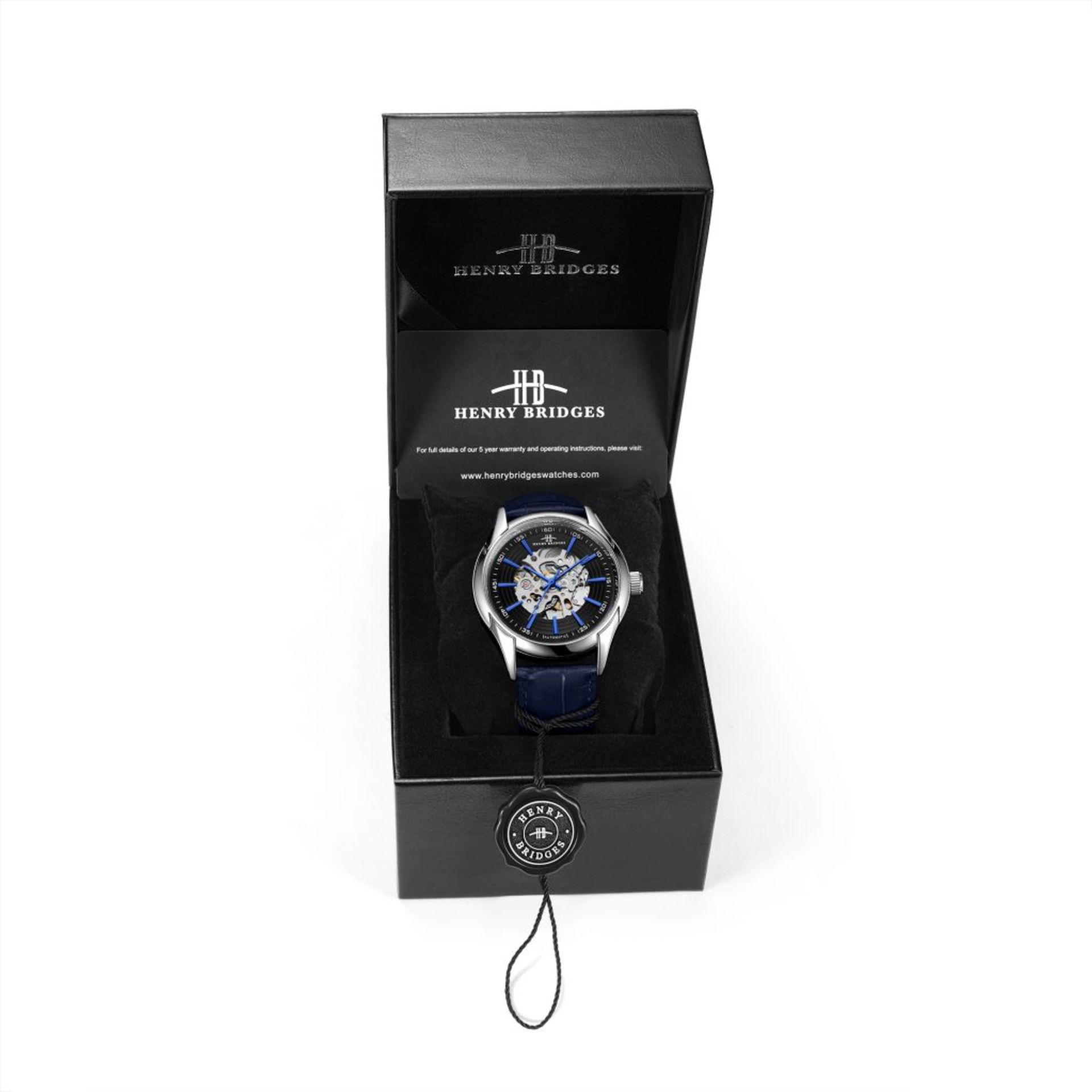 RRP £550 Henry Bridges Infinity Blue Watch, 22mm Strap Width, Dark Blue Leather Strap & Buckle - Image 3 of 3