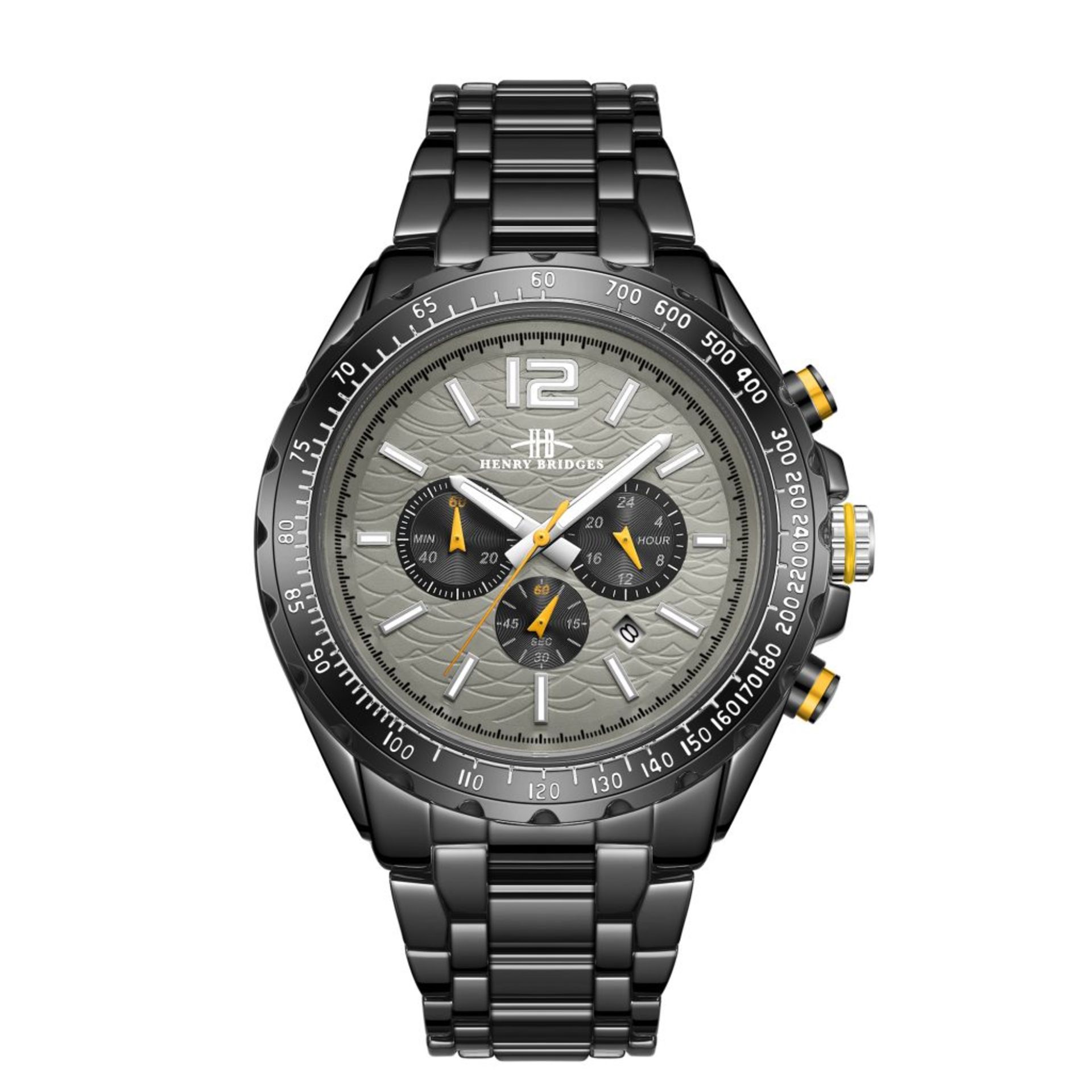 RRP £550 Henry Bridges Mens Millennium Grey Watch, 22mm Strap Width, Folding Clasp Fastening