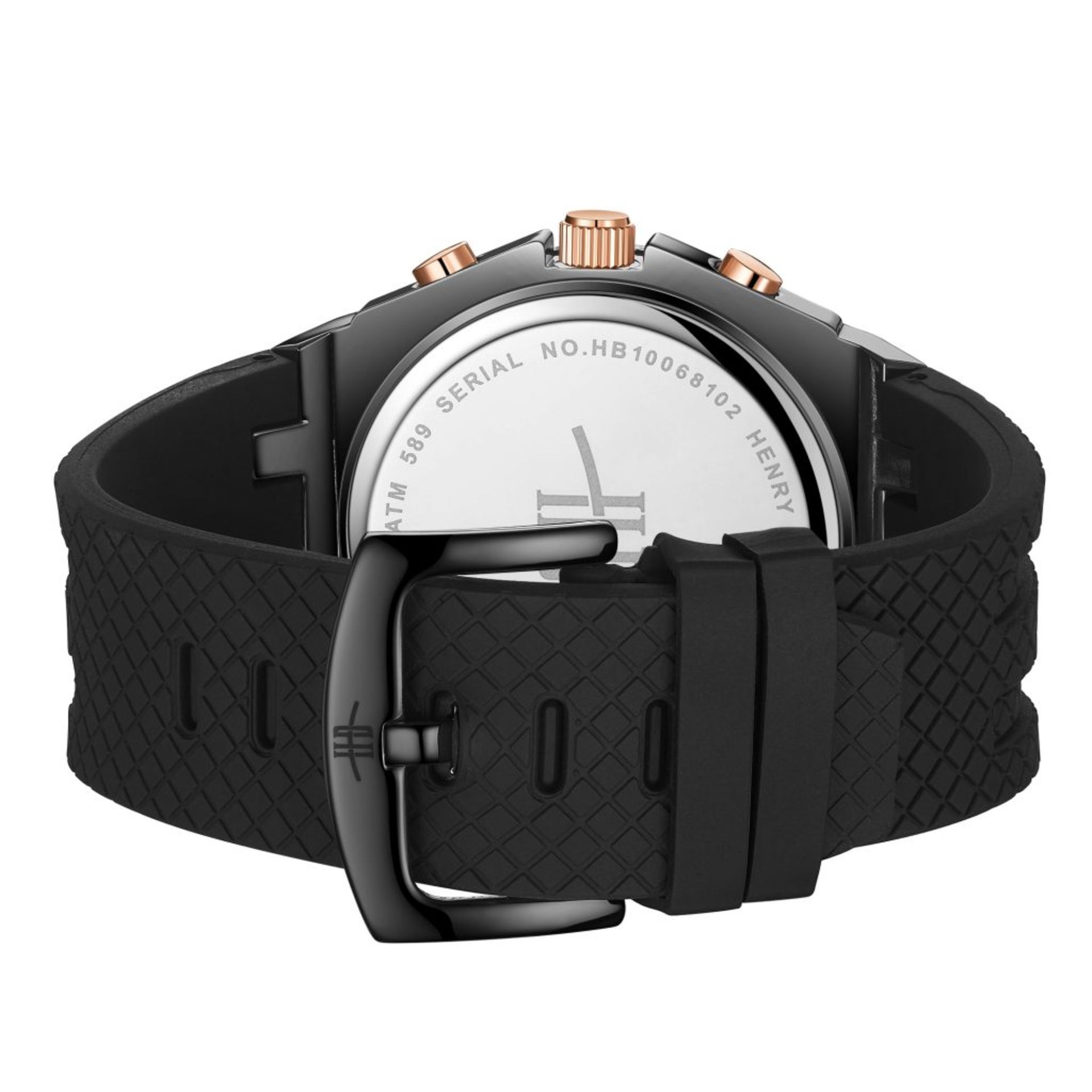 RRP £450 Henry Bridges Cavendish Rose 28mm Strap Width, Black Silicon Strap With Buckle Fastening - Image 2 of 3