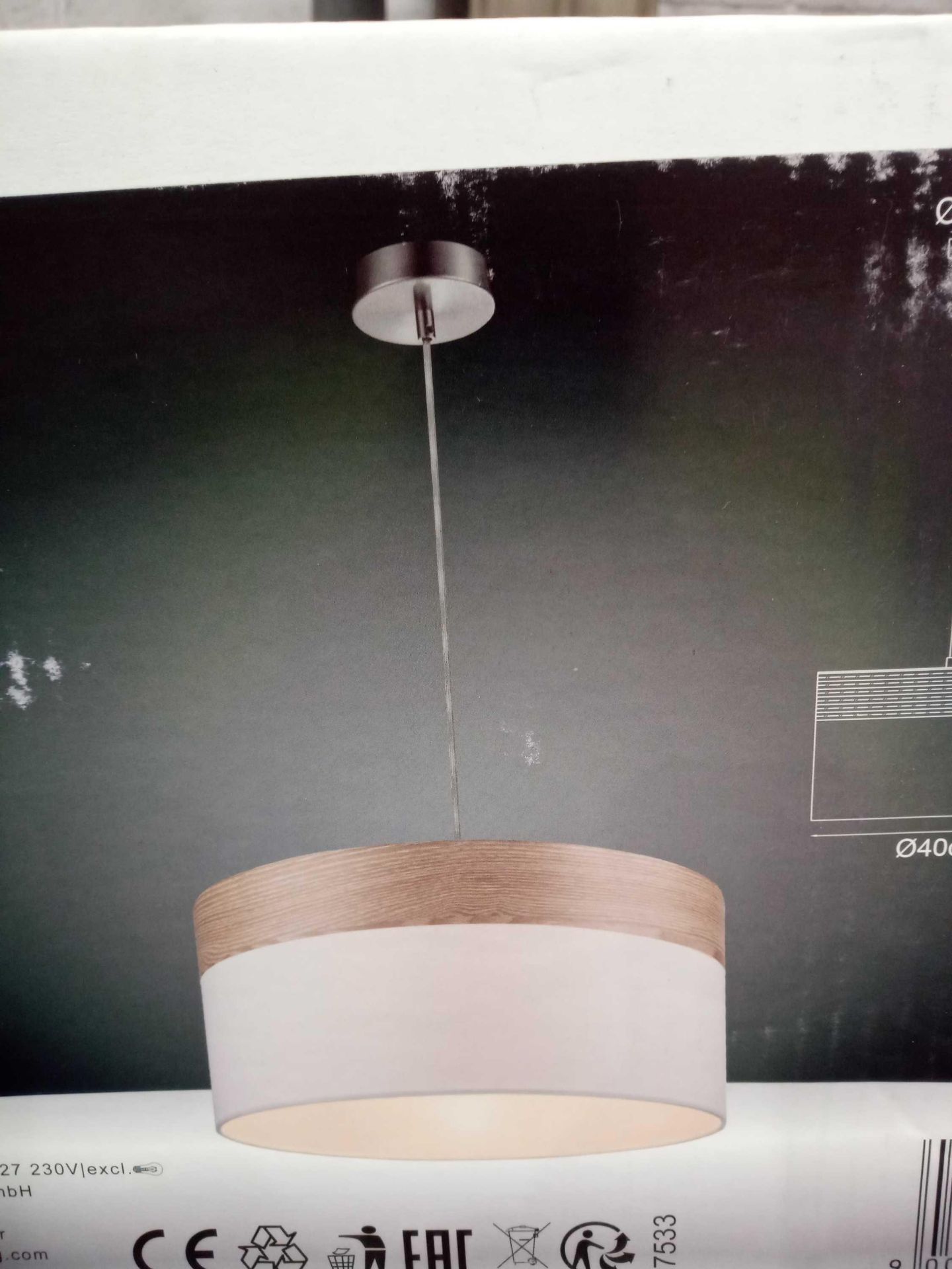 RRP £100. Boxed Globo Chipsy Ceiling Pendant Fabric Lampshade.