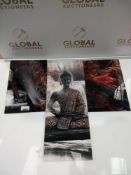 RRP £70. Unboxed Giant Buddah By Waterfall Greyscale/Autumn Colours 5 Piece Wallart.