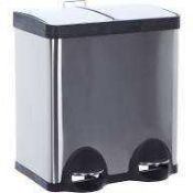 RRP £80. Boxed 60 Litre Stainless Steel Recycling Bin 2 Commpartments, Soft Close.