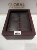 Rrp £150 Designer Brown And Glass 8 Watch Keep Safe Box