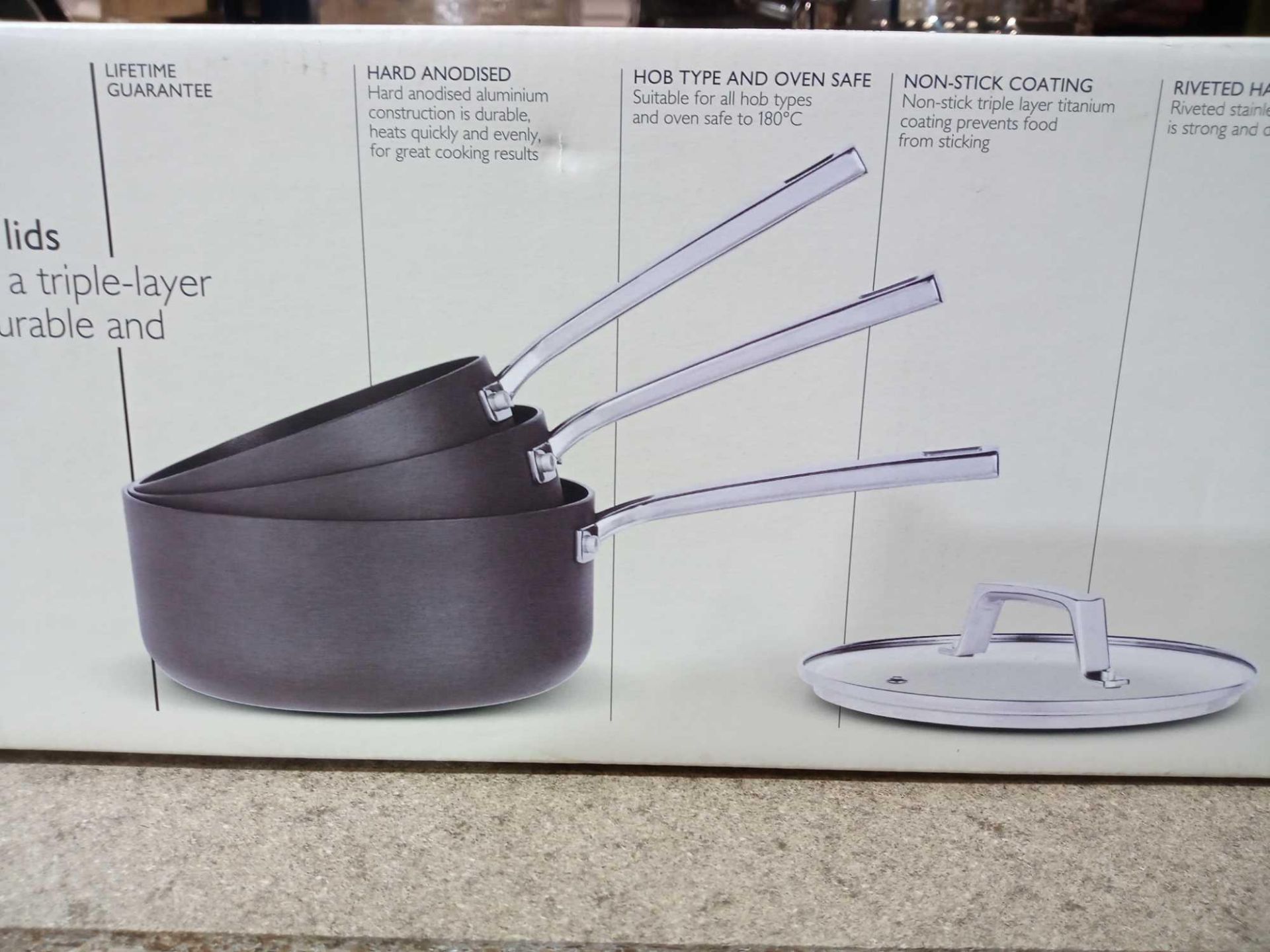 Rrp £100 John Lewis And Partners 3-Piece Hard Anodised Saucepan Set - Image 2 of 2