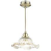 RRP £80 Boxed Lighting Aileen Single Drop Antique Brass And Glass Ceiling Light