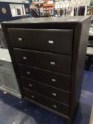 Rrp £300 Chocolate Brown Leather Tall Chest Of Drawers