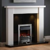 RRP £420 Free Standing White Wooden Surround Inset Electric Fireplace With Real Flame Effect Fire
