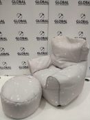 RRP £75 Children'S Grey Bean Bag Chairs With Bean Bag Foot Stool With White Stars