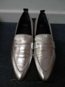 RRP £59 John Lewis KIN Ginny Pointed Suede Loafers In Silver Size 6