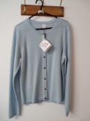 RRP £95 Cashmere Crew Neck Cardigan In Light Blue Size 12