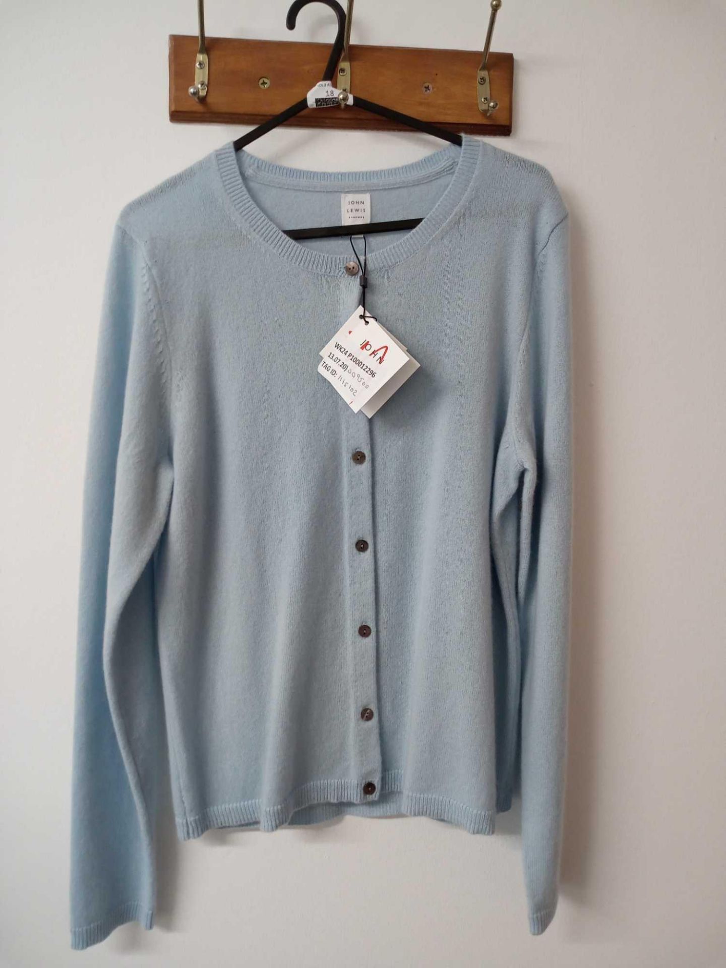 RRP £95 Cashmere Crew Neck Cardigan In Light Blue Size 12