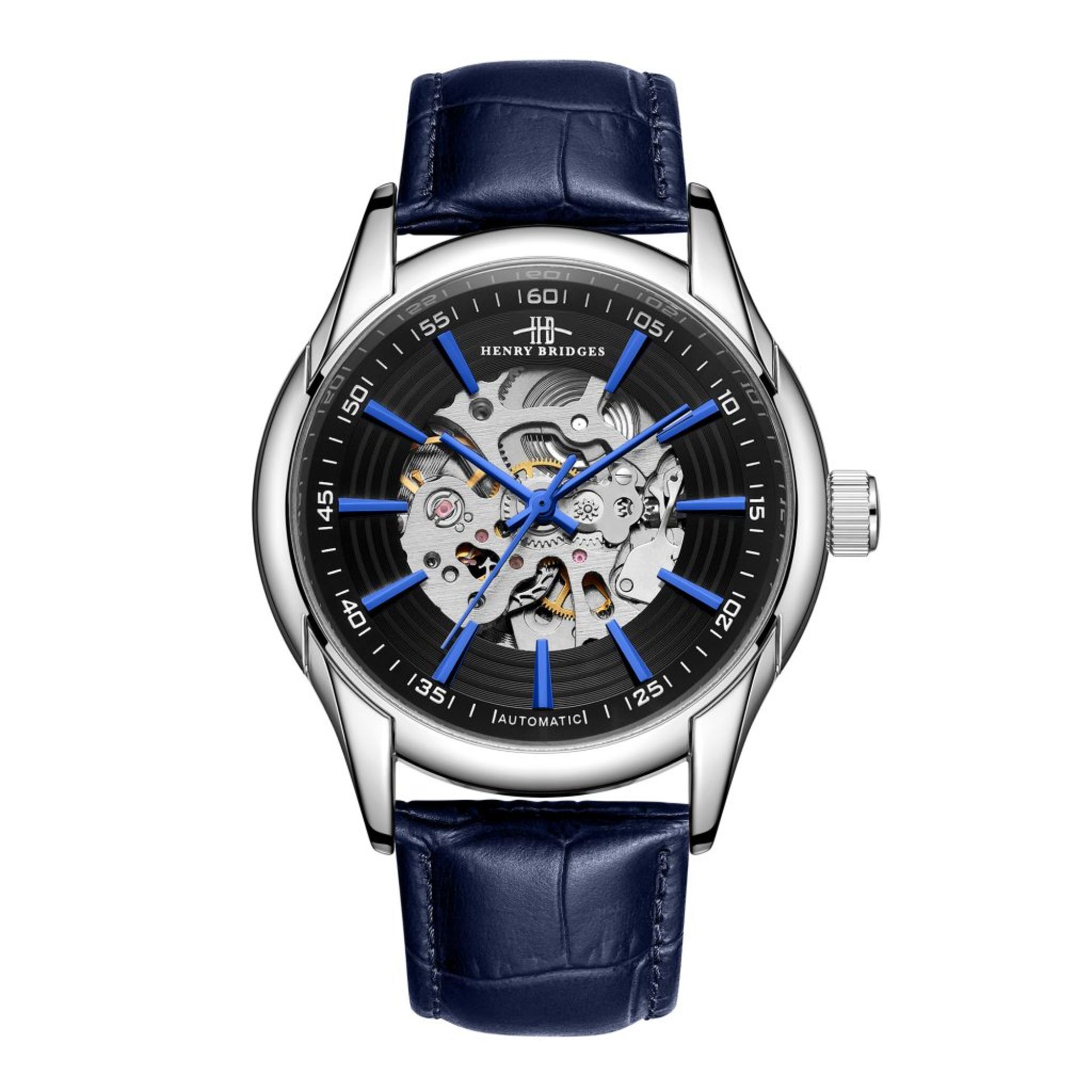 RRP £550 Henry Bridges Infinity Blue Watch, 22mm Strap Width, Dark Blue Leather Strap & Buckle