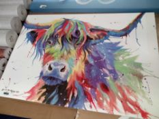 RRP £75 Sarah Stribbling Multi Coloured Bull Wall Art Canvas