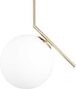 RRP £95 Boxed Relaxdays Brass Pendant Light, Matt Globi Hanging Lamp With Lampshade, Round Retro Des
