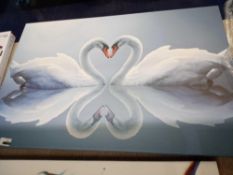 RRP £70 The Kissing Swans Wall Art Canvas