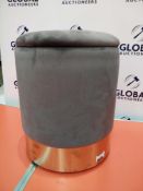 Rrp £80 Boxed Grey Fabric Gold Storage Pouffe