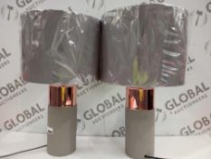 Combined RRP £130 Lot To Contain 2 Designer Concrete Base Rose Gold Table Lamps